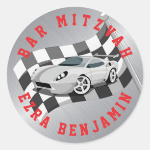 Go-Kart Auto Racing Bar Mitzvah Runder Aufkleber