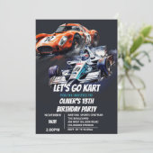 Go Kart Birthday Einladung (Stehend Vorderseite)