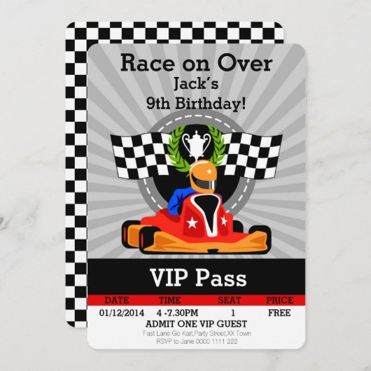 GO KART Birthday Einladung! Einladung (Vorne/Hinten)