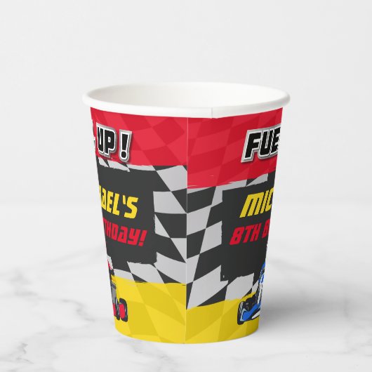 Go Kart Birthday Party Checked Pappbecher (Rechts)