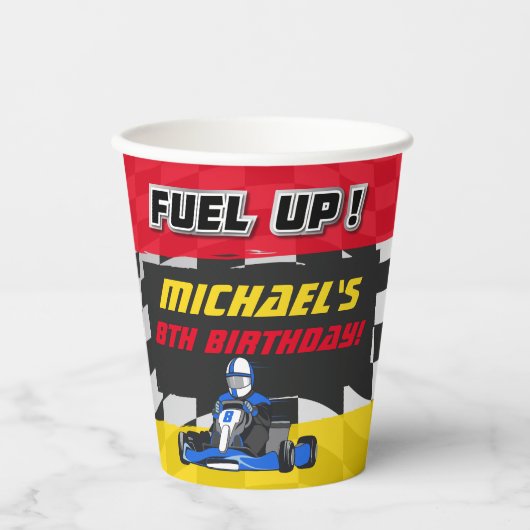 Go Kart Birthday Party Checked Pappbecher (Vorderseite)