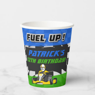 Go Kart Birthday Party Checked Pappbecher