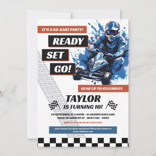 Go Kart Birthday Party Einladung (Vorderseite)