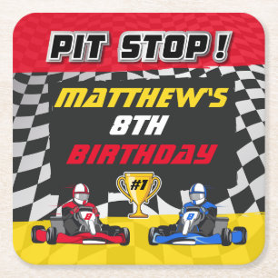Go Kart Checked Flag Geburtstag Rechteckiger Pappuntersetzer
