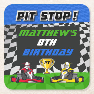Go Kart Checked Flag Geburtstag Rechteckiger Pappuntersetzer