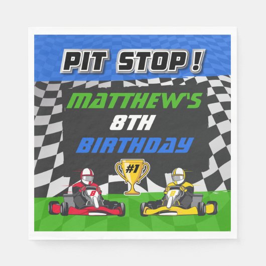 Go Kart Checked Flag Geburtstag Serviette (Vorderseite)
