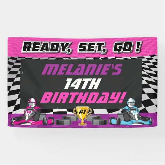 Go Kart Girls Geburtstagsparty Racing Banner (Horizontal)