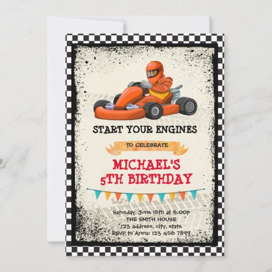 Go-Kart-Party Einladung (Vorderseite)