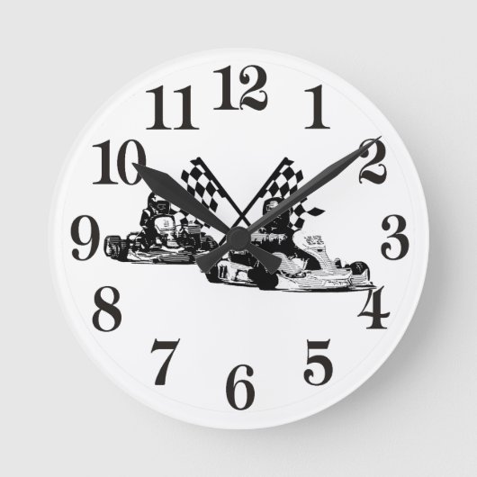 Go Kart Racers Runde Wanduhr (Vorderseite)