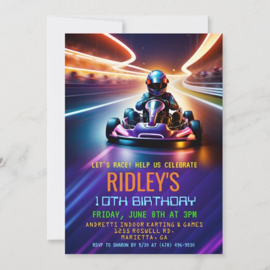 Go Kart Racing Birthday Einladung (Vorderseite)