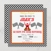 Go Kart Racings in Rot, Schwarz und Gelb mit Fahne Einladung (Vorne/Hinten)