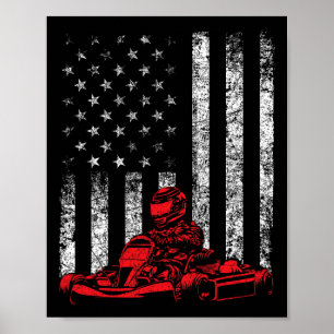 Go Kart Rennen - Go Karting USA Amerikanische Flag Poster
