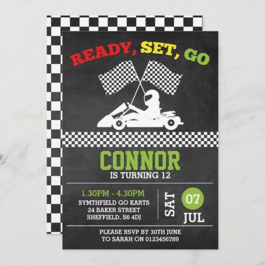 Go-Karting-Geburtstagsfeier Einladung (Vorne/Hinten)