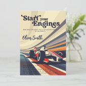 Go Karting Go Kart Racing Auto Bachelor Party Einladung (Stehend Vorderseite)