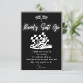 Go Karting, Rennwagen Junge Geburtstag Dankeskarte (Stehend Vorderseite)