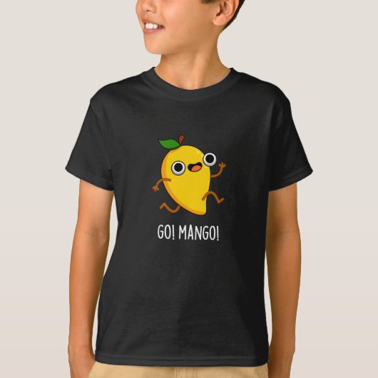 Go Mango Funny Running Mango Pun Dark BG T-Shirt (Vorderseite)