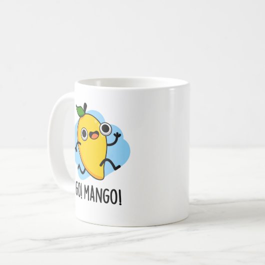 Go Mango Funny Running Mango Pun Kaffeetasse (Vorderseite Links)