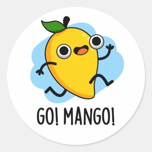 Go Mango Funny Running Mango Pun Runder Aufkleber (Vorderseite)