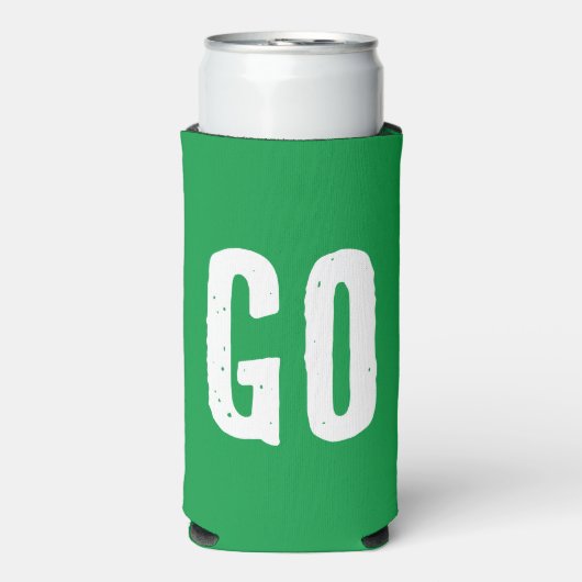 GO oder STOP. Witziges Zitat. Rot und Grün Selters Dosenkühler (Seltzer Vorderseite)