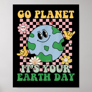 Go Planet Ihre Erde Tag Frieden Groovy Kinder Jung Poster