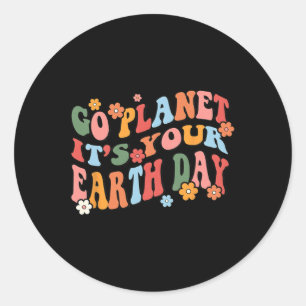 Go Planet Ihre Erde Tag Retro Groovy Runder Aufkleber