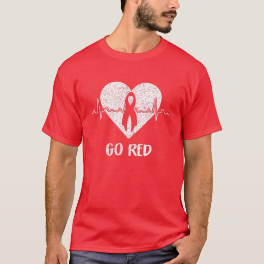 Go Red Day Heart Ribbon Herz-Krankheit Monat Gesch T-Shirt (Vorderseite)