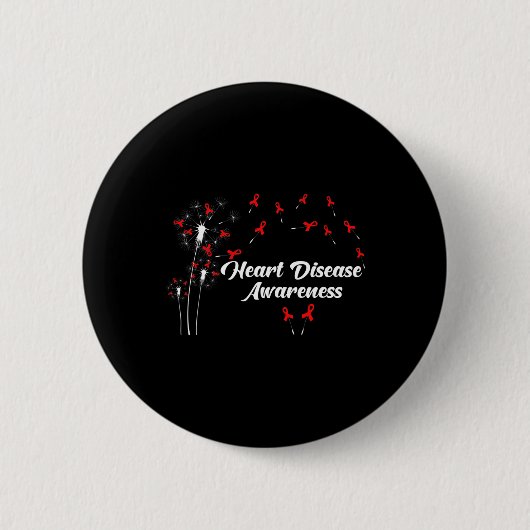 Go Red Heart Disease Awareness Red Ribbon Dandelio Button (Vorderseite)