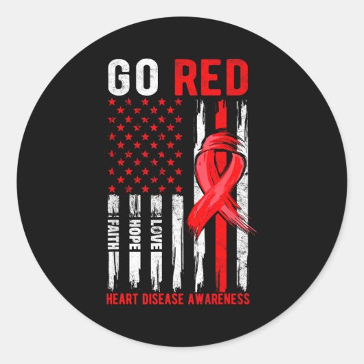 Go Red Heart Disease Suprt Flag - Heart Disease Aw Runder Aufkleber (Vorderseite)