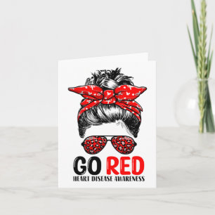 Go Red Messy Bun Women im Februar - Herzerkrankung Karte
