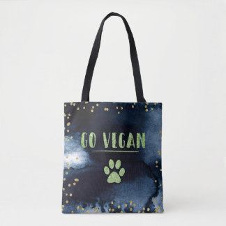 Go Vegan Animal Paw Watercolor Tinte Gold Typograf Tasche
