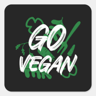 go vegan gift for vegetarian lovers green food quadratischer aufkleber