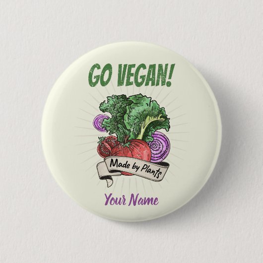 Go Vegan Made by Veggie vintage vegetarians Button (Vorderseite)