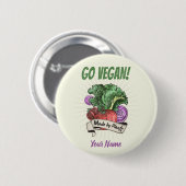 Go Vegan Made by Veggie vintage vegetarians Button (Vorne & Hinten)