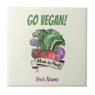 Go Vegan Made by Veggie vintage vegetarians Fliese
