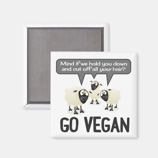 Go Vegan No Wool Magnet (Vorderseite/Rückseite)