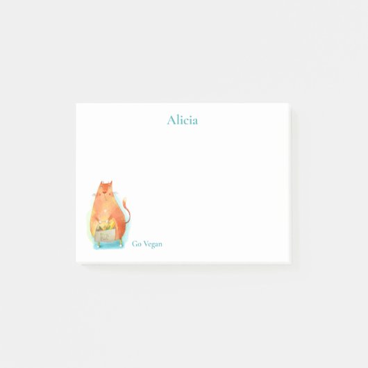Go Vegan Orange Ökologisch Cartoon Cat Post-it Klebezettel (Vorderseite)