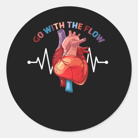Go with Flow CVICU Cardiac Nurse Anatomy Cardi Runder Aufkleber (Vorderseite)