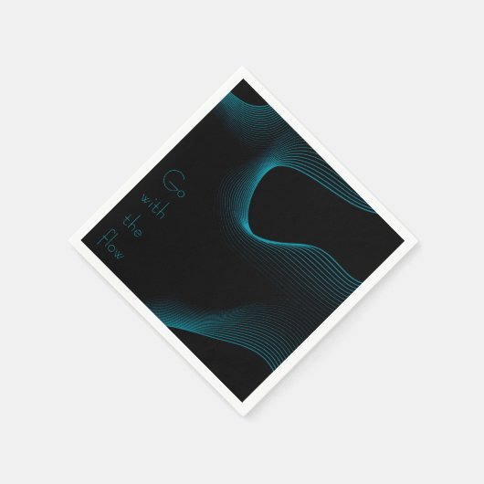 "Go with Flow" Moderne Schwarz & Blau-Wavy-Linien Serviette (Ecke)