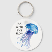 “Go with the Flow” jellyfish illustration blue Schlüsselanhänger (Vorderseite)