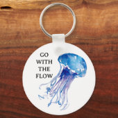 “Go with the Flow” jellyfish illustration blue Schlüsselanhänger (Vorderseite)