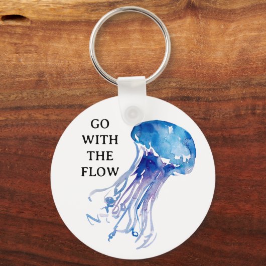 “Go with the Flow” jellyfish illustration blue Schlüsselanhänger (Vorderseite)