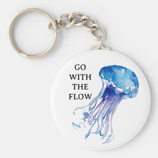 “Go with the Flow”  jellyfish illustration blue Schlüsselanhänger (Vorne)