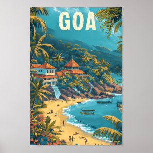 Goa Beach India Vintag Art Travel Illustration Poster