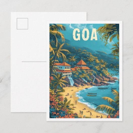 Goa Beach India Vintag Art Travel Illustration Postkarte (Vorne/Hinten)