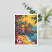 Goa Beach India Vintag Art Travel Illustration Postkarte (Stehend Vorderseite)