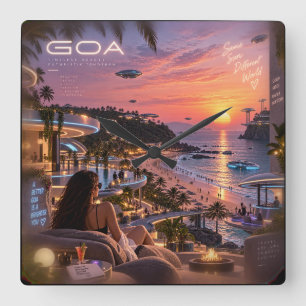 Goa • Zeitlose Schönheit Futuristische Zukunft • D Quadratische Wanduhr