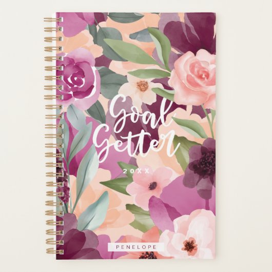 Goal Getter Violet & Pink Wasserfarbe Floral Custo Planer (Vorderseite)