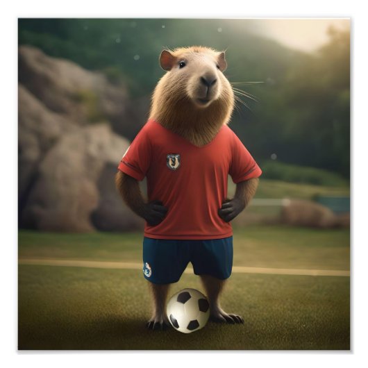 "Goal-Scoring Capybara: Der ultimative Fußballstar Fotodruck (Vorne)
