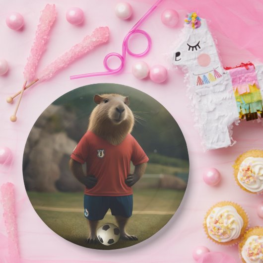 "Goal-Scoring Capybara: Der ultimative Fußballstar Pappteller (Party)