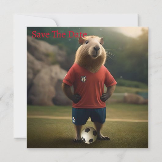 "Goal-Scoring Capybara: Der ultimative Fußballstar Save The Date (Vorderseite)
